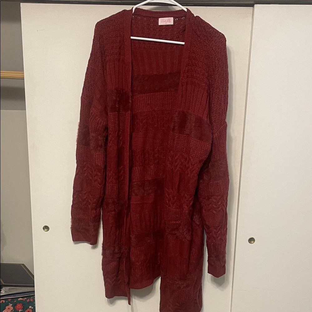 Pink Lily Deep Red Knit Cardigan